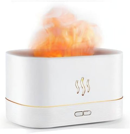 Flame Diffuser Humidifier-Auto off 180Ml Essential Oil Diffuser-2 Modes Brightness Aroma Humidifier with Fire Flame Effect for Home,Office,Spa,Gym(White)…