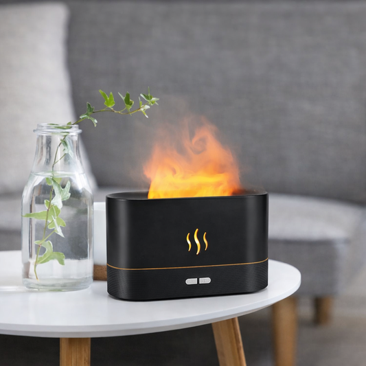 Flame Diffuser Humidifier-Auto off 180Ml Essential Oil Diffuser-2 Modes Brightness Aroma Humidifier with Fire Flame Effect for Home,Office,Spa,Gym(White)…