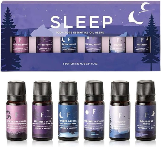 Sleep Essential Oils Set for Diffuser | Set of 6 Aromatherapy Oils for Better Sleep, Relaxation & Meditation | Lavender, Rosemary, Peppermint & Calming Blends | Self Care Gift for Her & Him